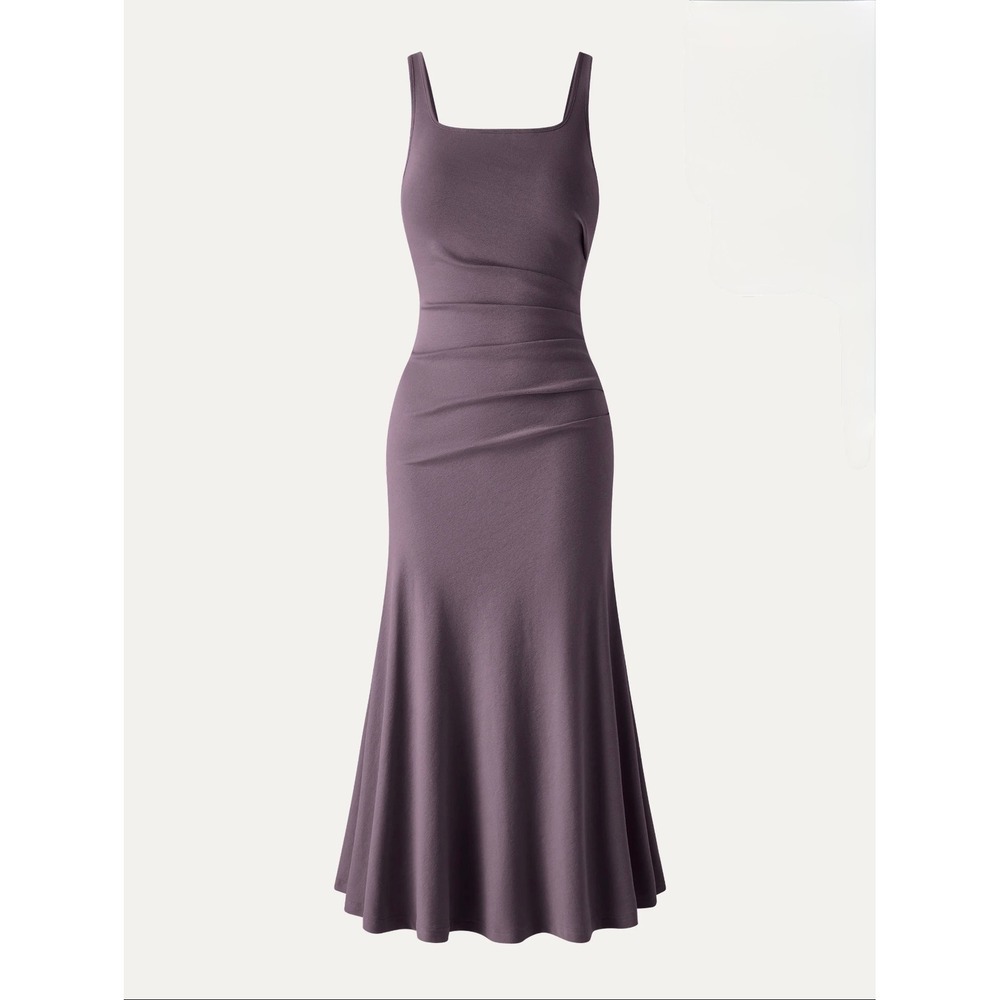 OGL Square Neck Tucked Open Back Bra Dress Grape Purple XS